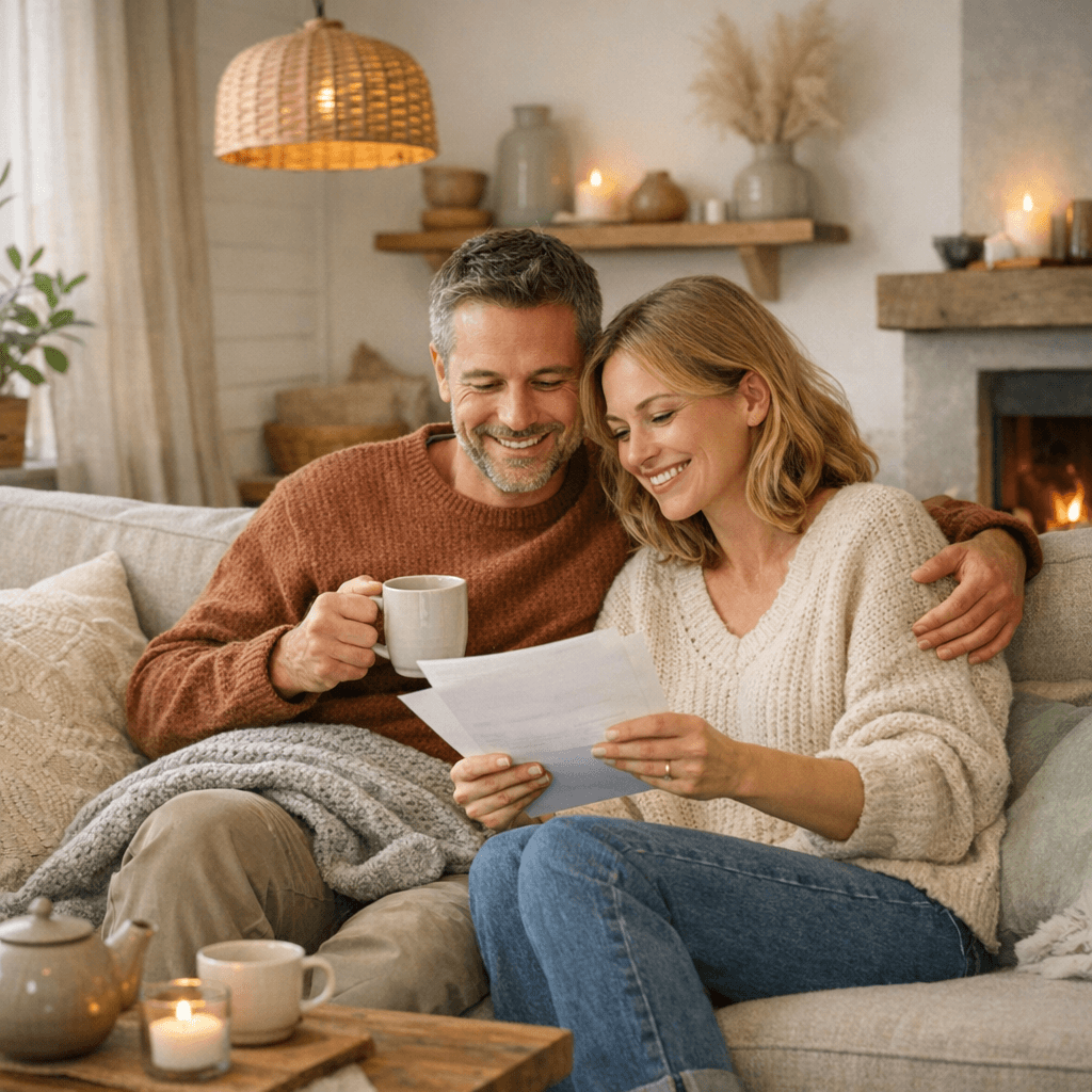 Warm Scandinavian home scene with a couple