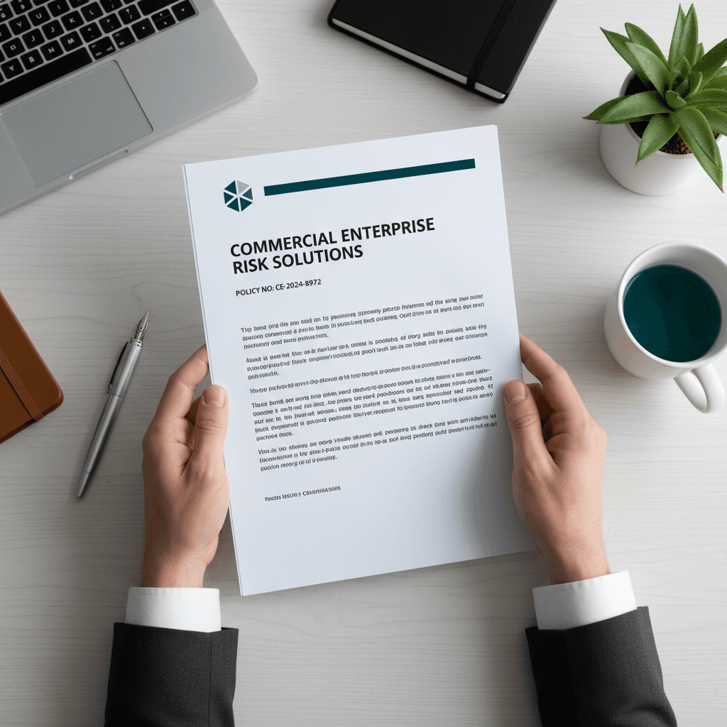 Business owner holding final insurance policy documents