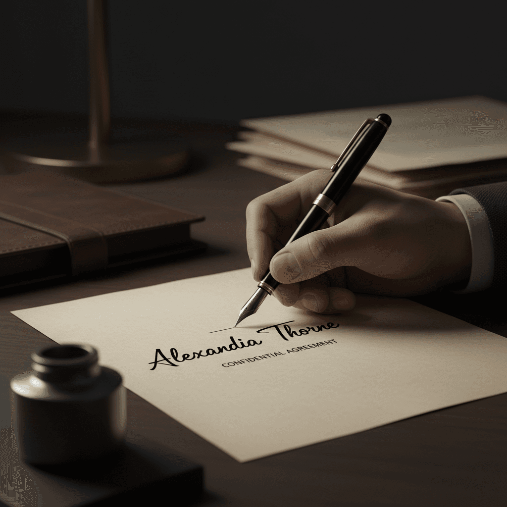 Hand signing business insurance agreement with fountain pen