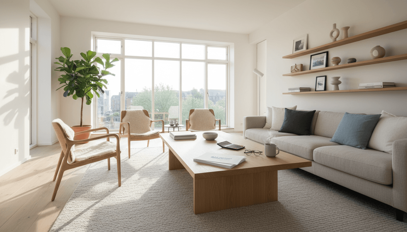 Modern living room with insurance documents on a table