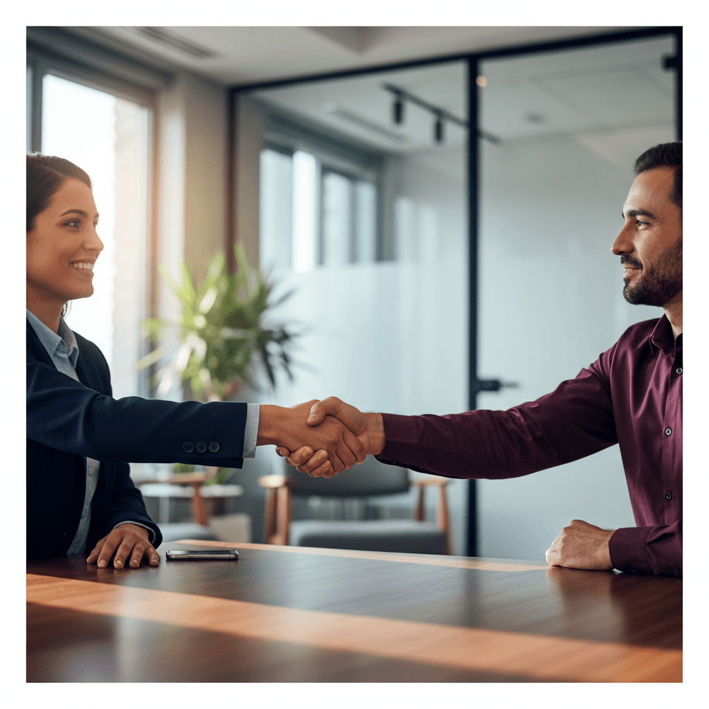 Professional broker handshake over insurance contract
