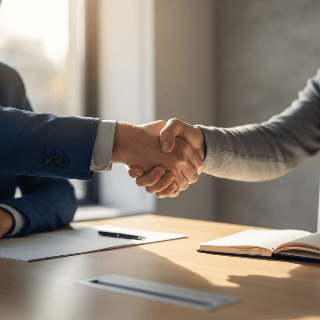 Two professionals shaking hands in agreement